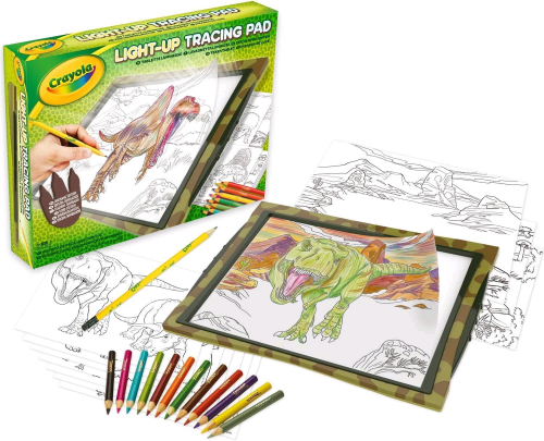 CRAYOLA LAVAGNETTA LUMINOSA A TEMA DINOSAURI CON FOGLI E MATITE COLORI ASSORTITI